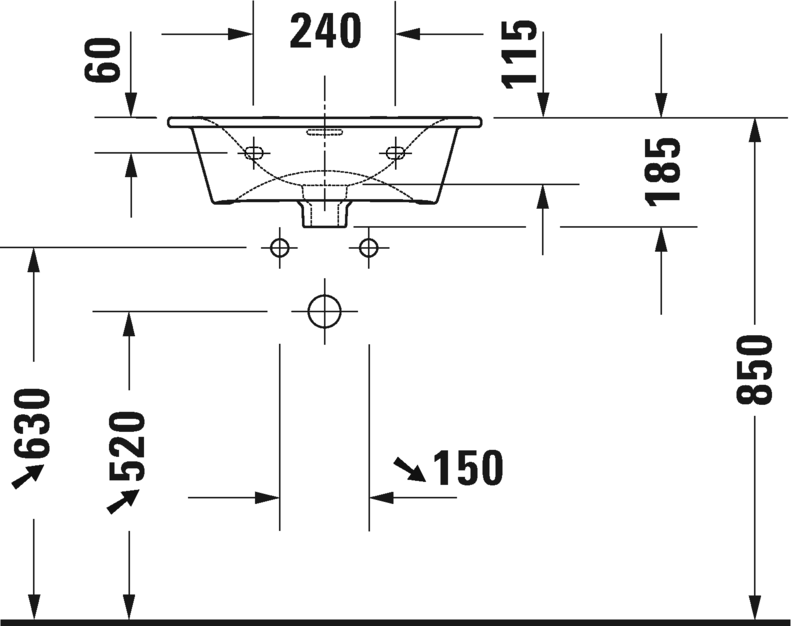 2344530060 Подвесная раковина настенная овальная Duravit Viu - Вид №3