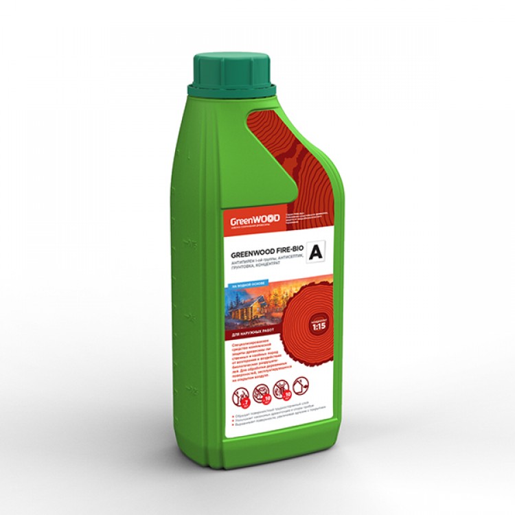 GWF-AK/01 GreenLAB GREENWOOD FIRE-BIO A Концентрат 1:15, 1 л,АНТИПИРЕН I-ой группы, АНТИСЕПТИК, ГРУНТОВКА 