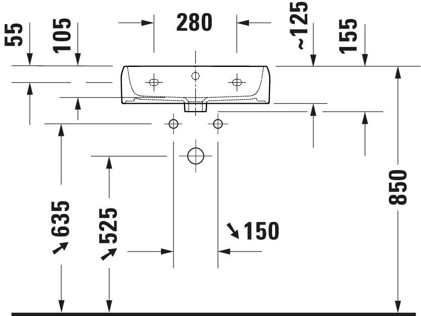 Прямоугольная керамическая подвесная раковина с переливом Duravit Qatego ARCH-00113355 - Вид №6