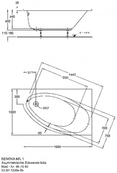 Ванна асимметричная угловая левая 150x100 Keramag Renova № 1 657340000  - Вид №1