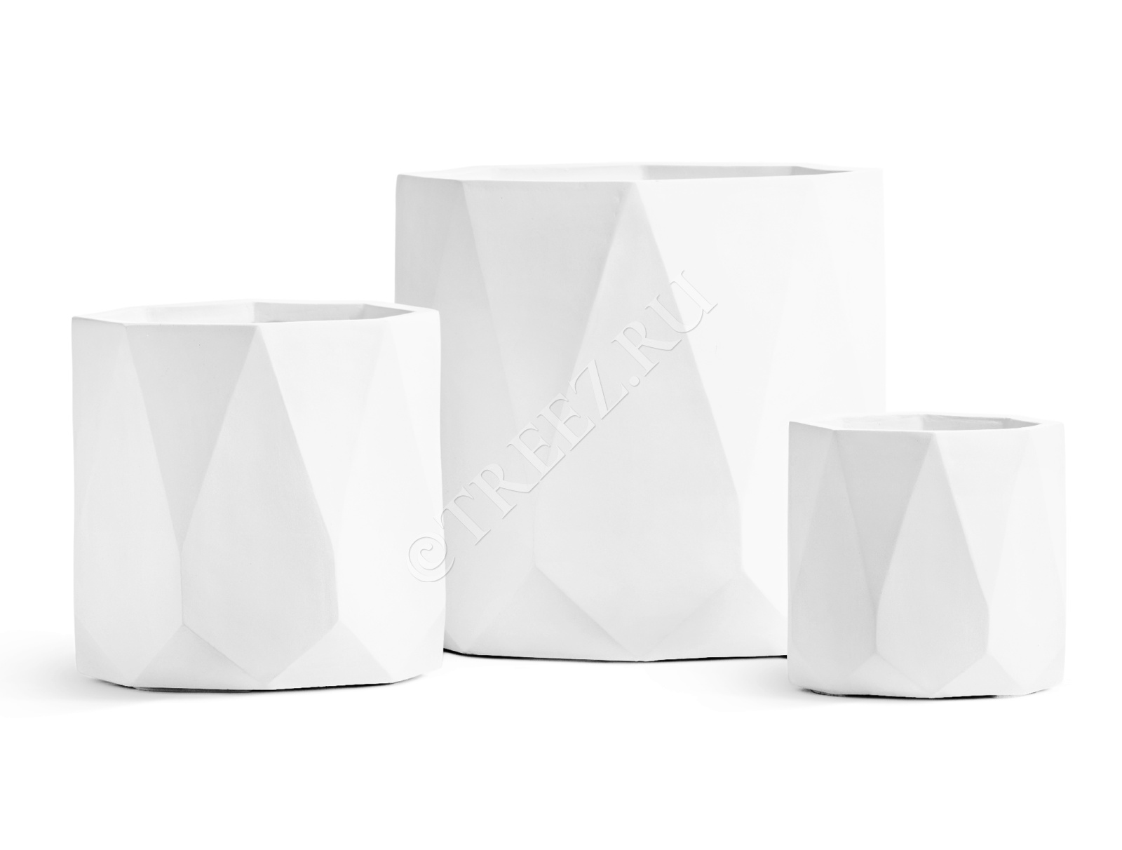 41.1020-0033-WH-57 Кашпо  ERGO - серия Rombo - Цилиндр-многогранник- Белый камень Цветочная коллекция 