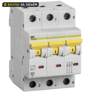 Автоматический выключатель IEK ВА47-60M 3Р C10 А 6 кА MVA31-3-010-C 84283847 STLM-2043371