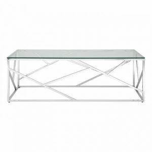 Журнальный столик стеклянный прозрачный с основанием серебро 120х60 см "Арт Деко" STOOL GROUP  00-3881901 Серебро