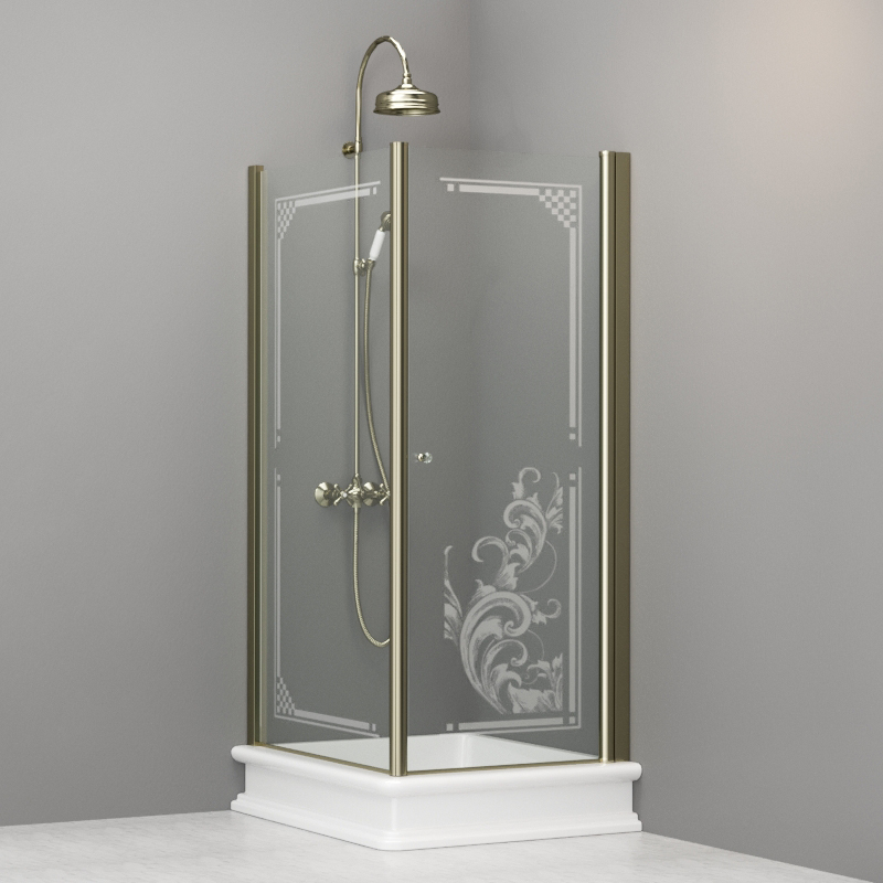 9143N1 Душевая кабина SX с распашной дверью и фиксированной боковой частью для душевого поддона 80*96 открывание со стороны 80, цвет Золотистый Kerasan RETRO Италия 