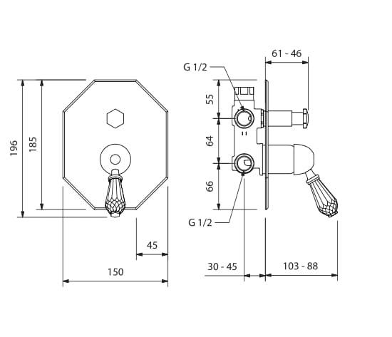 Смеситель для душа с 2 отверстиями и переключателем Park Avenue Beatrice ARCH-00031248 - Вид №2