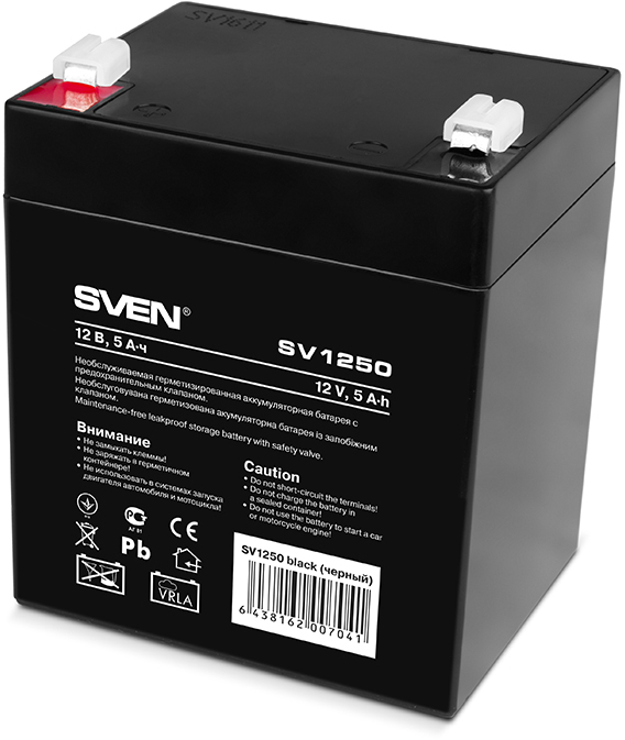 SV-0222005 Battery sv 1250 (12v 5ah), 12v voltage, 5a*h capacity, max. discharging rate of 80a, max. charging rate 1.5a, the type of lead-acid agm, type lead terminal f1 Sven Santreyd 