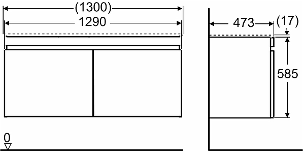 42393 IFO Renova Плоская тумба для умывальника с двумя выдвижными ящиками и двумя внутренними ящиками, Ш = 1290 мм, Ш1 = 1300 мм, темно-серый  - Вид №8