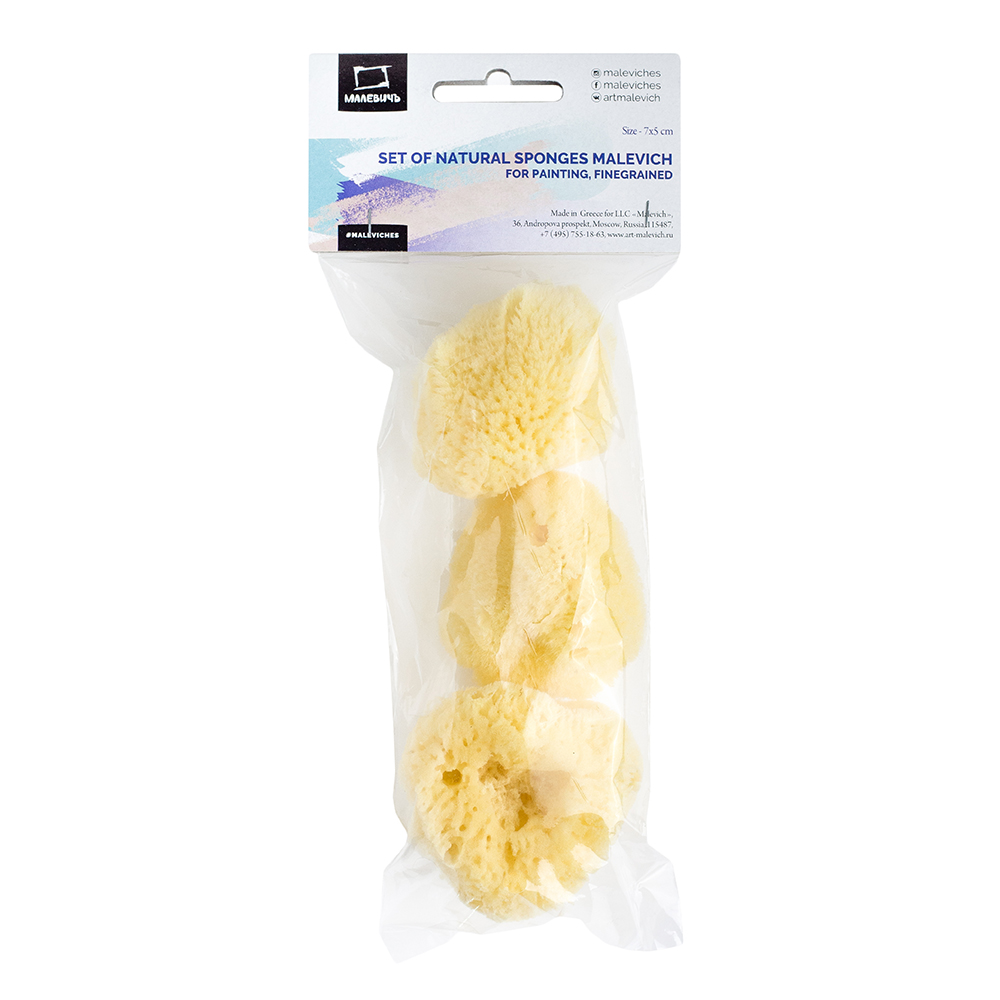 195034 Набор губок натуральных (спонж для красок) 7х5 см 24 см х 10 см х 6 см мелкозернистая Малевичъ 