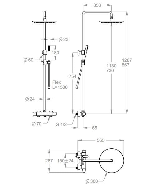 Термостатическая настенная душевая колонна с ручным душем Fir Italia душевые колонны ARCH-00141986 - Вид №1