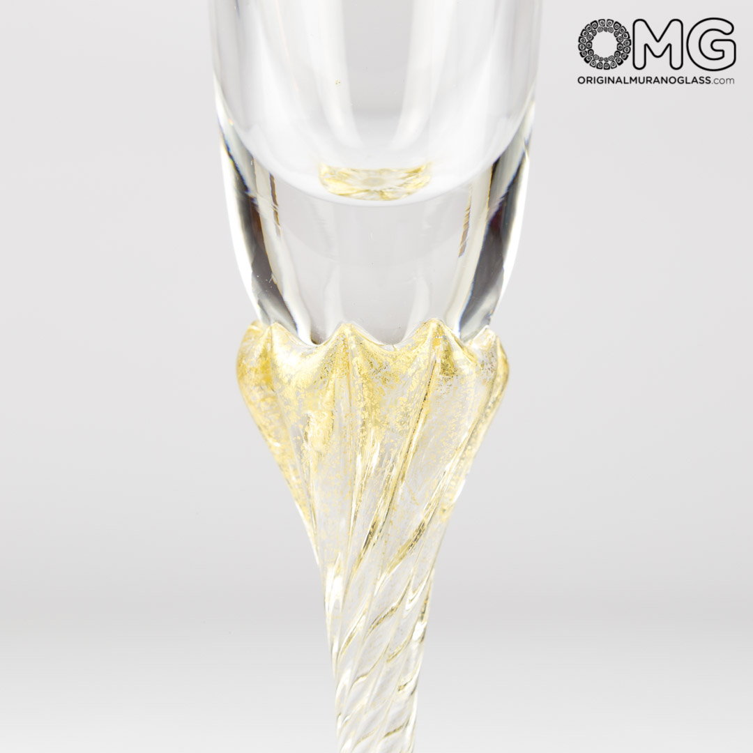 4286 ORIGINALMURANOGLASS Набор из 2 бокалов-флюте для шампанского - дутое стекло и золото - муранское стекло OMG 7 см  - Вид №1