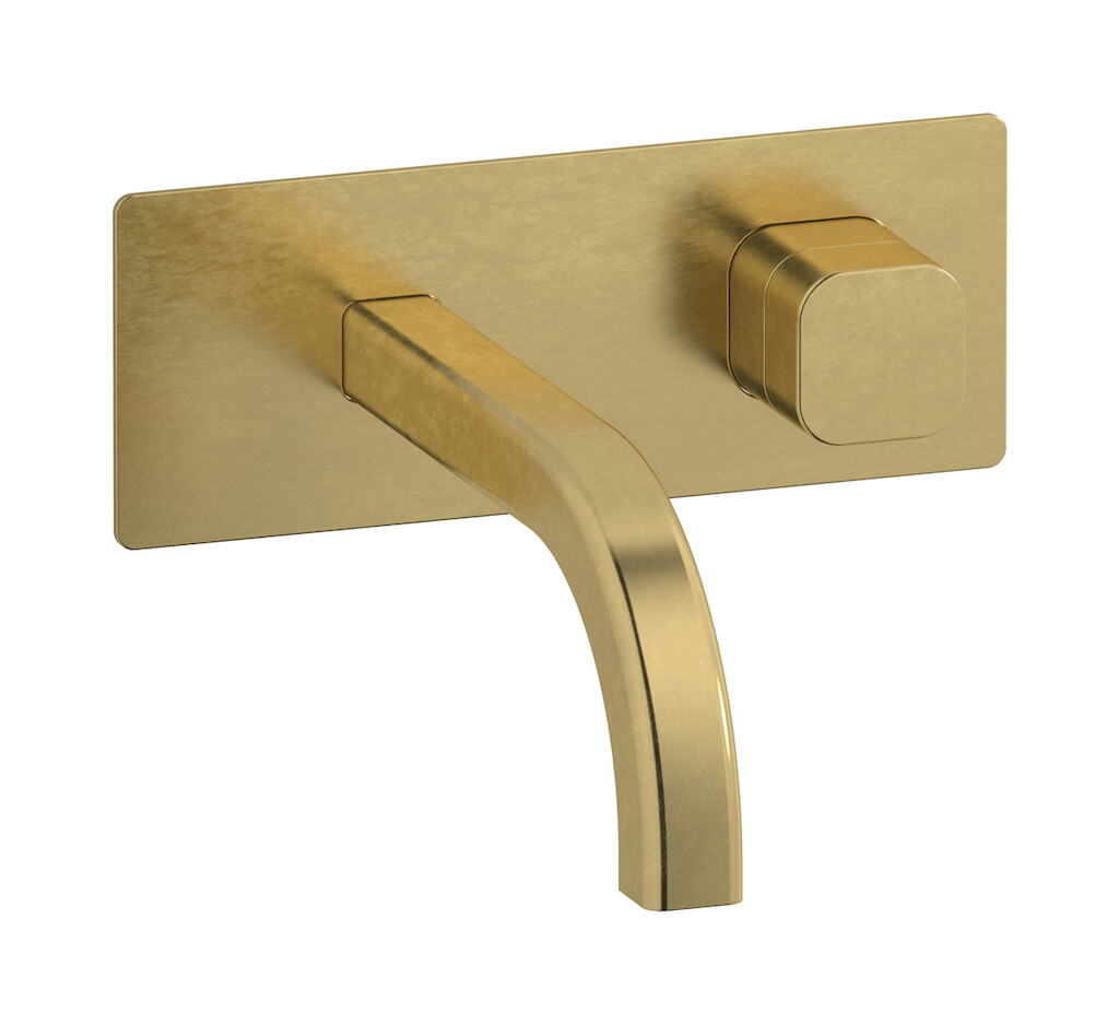 Настенный смеситель для раковины прогрессивный на 2 отверстия в комплекте с донным клапаном. WE ARE IB eo206on_3 Natural Brass Elio