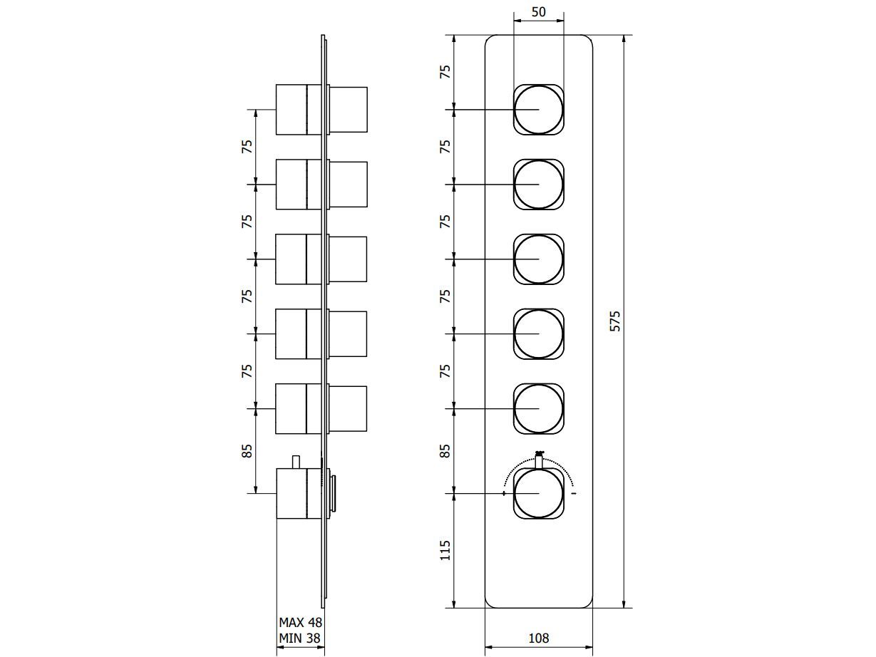 Термостатический смеситель для душа с 6 отверстиями IB Aqua ARCH-00090289 - Вид №2
