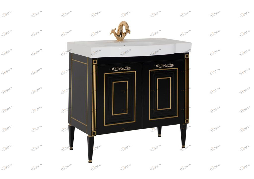 Тумба с раковиной Aquanet Паола 90 черный/золото (керамика) 0018611900185340