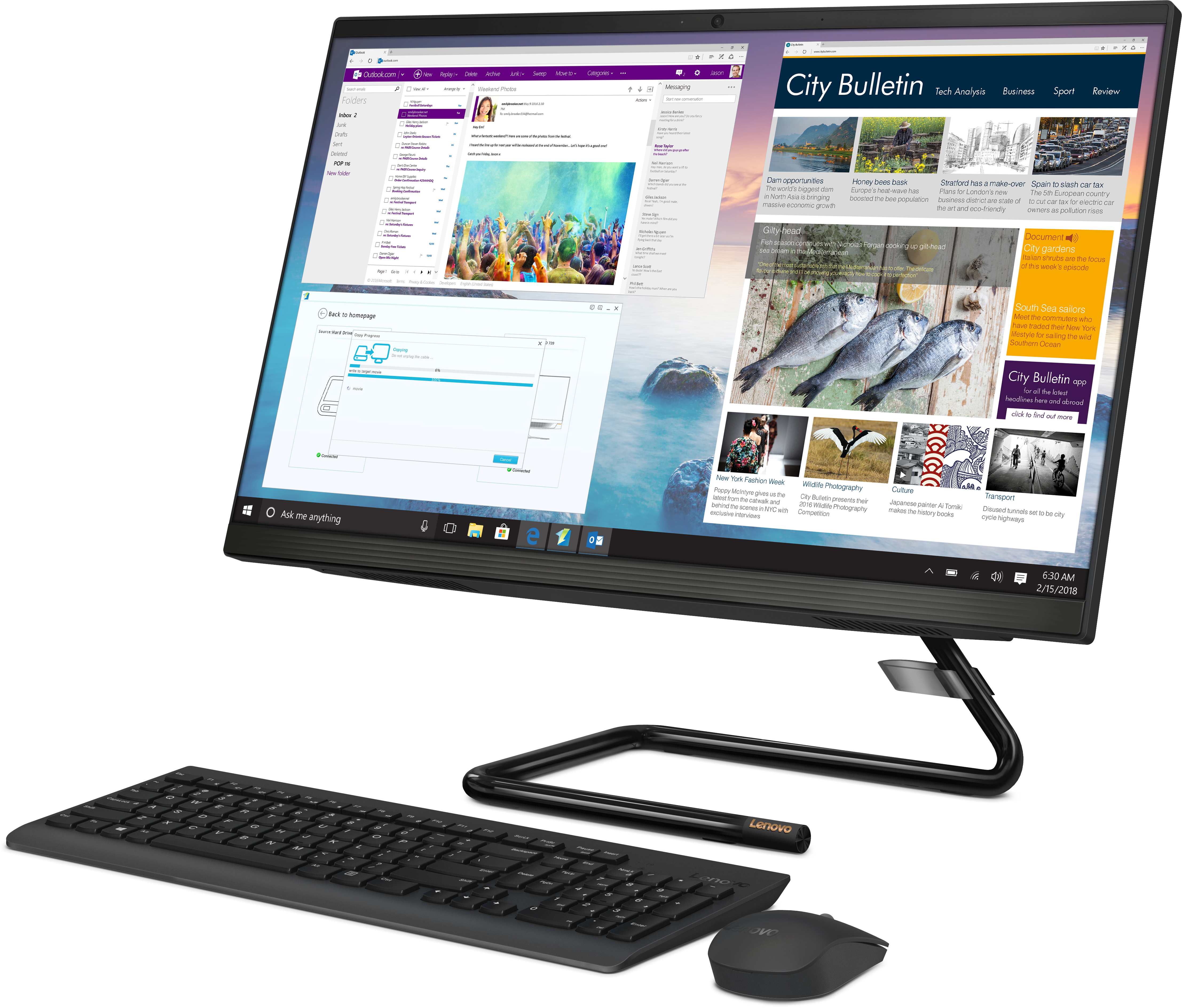 F0E800ELRK ideacentre aio a340-24iwl 23.8"(1920x1080 ips)/intel core i3 10110u(2.1ghz)/8192mb/1000+128ssdgb/dvdrw/int:intel uhd graphics 620/bt/wifi/war 1y/5.87kg/black/w10 + клавиатура, мышь usb Lenovo Santreyd  - Вид №2
