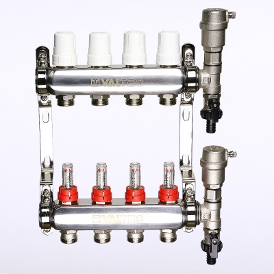 VTc.589.EMNX.0603 Коллекторный блок из нержавеющей стали с регулировочными клапанами и расходомерами Valtec 1", 3 x 3/4", «евроконус»  - Вид №2