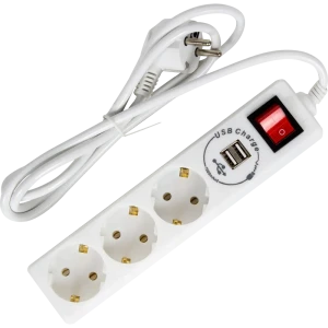 Удлинитель с заземлением Skybeam 3 розетки, 1.5 м, 2 USB