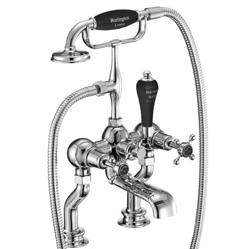 Burlington Смеситель для душа для ванны Claremont Regent, установленный на стойке Четвертьоборотный с акцентом Медичи в Chrome CLR15-QT MED  - Вид №1