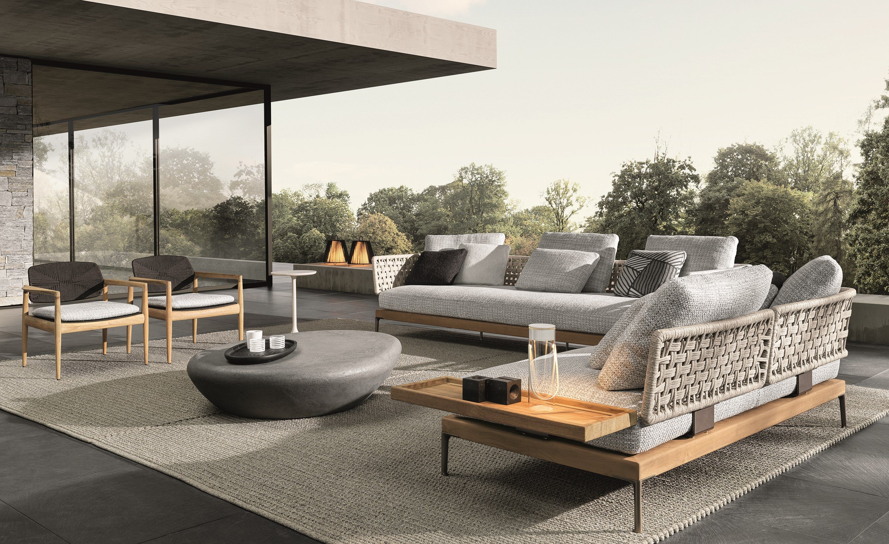 3-местный открытый диван из ткани с тиковым основанием Minotti патио ТИК ARCH-00046890 - Вид №1