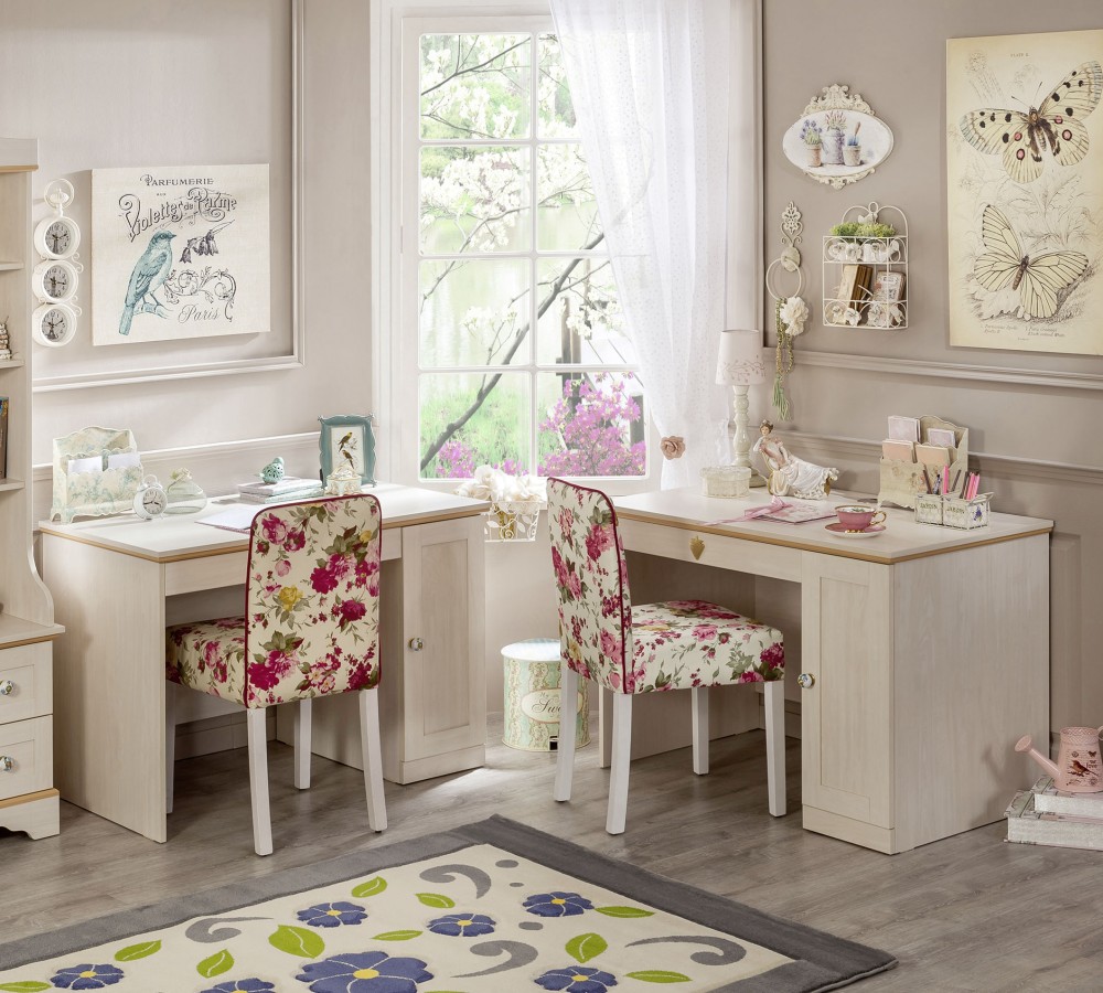 Письменный стол с ящиком и дверцей беленый дуб Flower CILEK FLOWER 00-3832430 Бежевый Santreyd - Вид №1