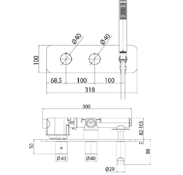 Хромированный латунный термостатический смеситель для ванны с ручным душем Bossini Teo ARCH-00150863 - Вид №2