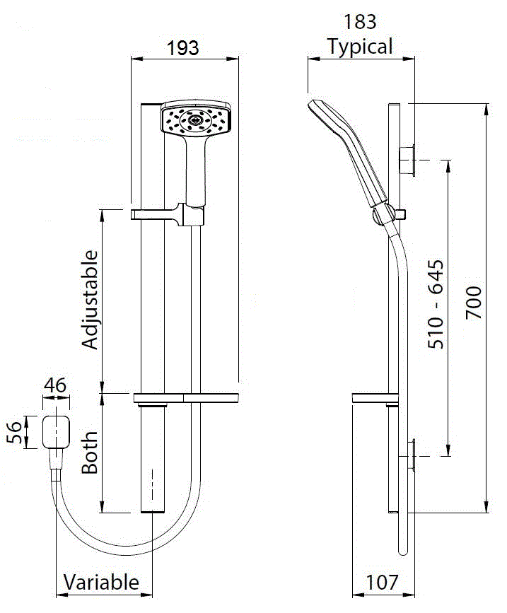 WASRBK Душ с направляющими скольжения Waipori Satinjet Methven Черный  - Вид №1