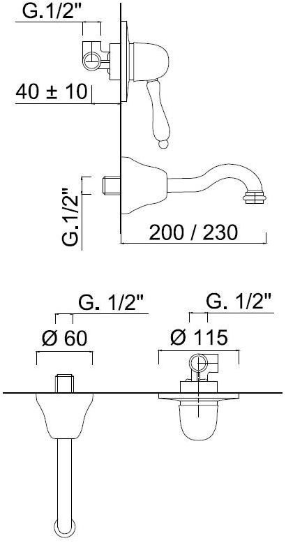 Rubinetteria Giulini Смеситель для умывальника настенный на 2 отверстия Classic revolution - praga F7521ce - Вид №1