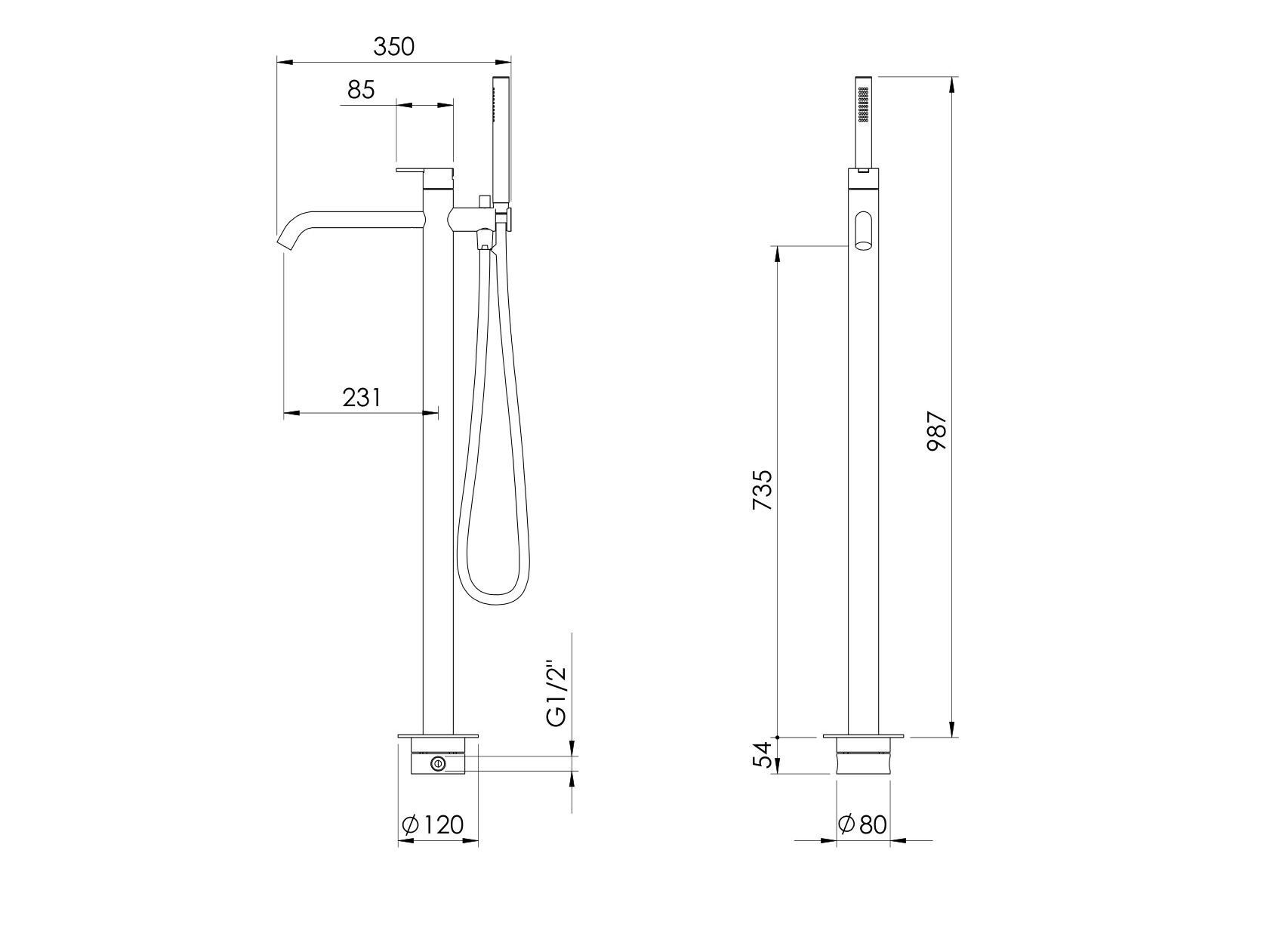 Однорычажный смеситель для ванны с ручным душем Inbani CODE CD061 ARCH-00144415