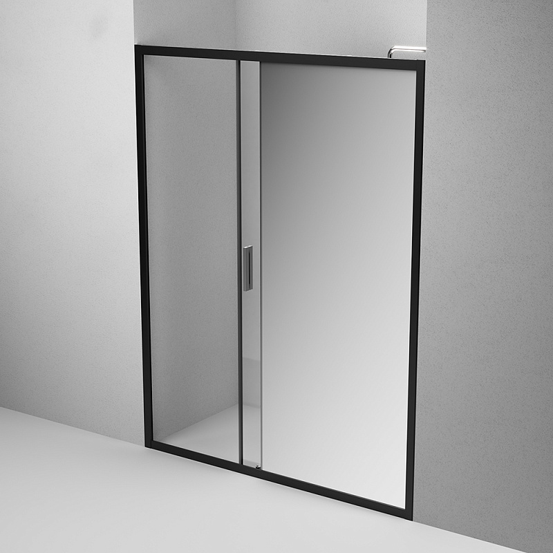 W90G-150-1-195BMir Solo Дверь душевая 150х195 стекло зеркальное профиль черный матовый AM.PM Gem - Вид №4