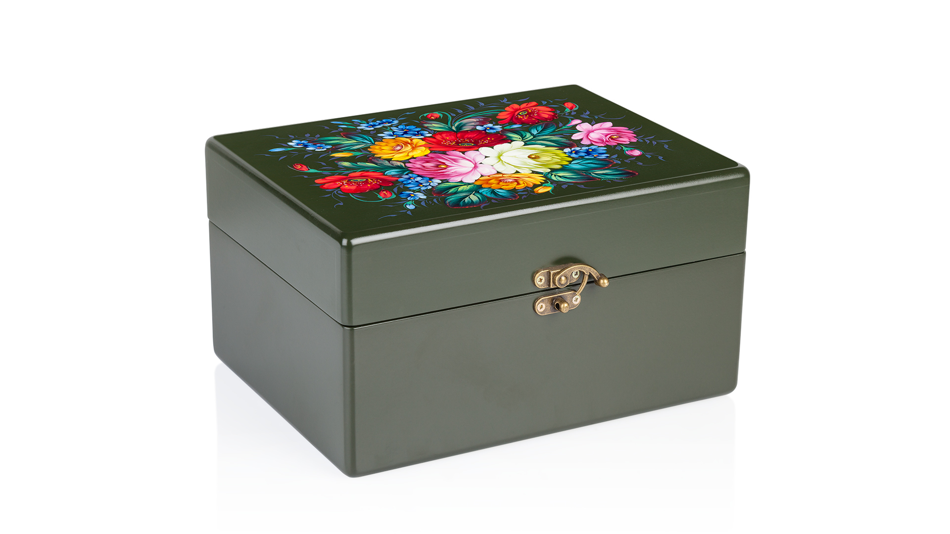 10620671 Жостовская фабрика декоративной росписи Набор из 2 подстаканников в шкатулке с подносом 21х18см У-349 (худ.роспись) Латунь  - Вид №5