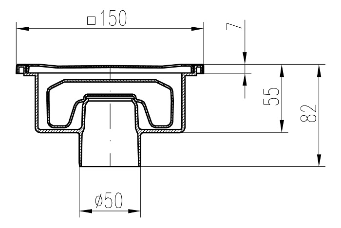 Трап с нижним сливом ALPEN DN50/82XN  - Вид №1