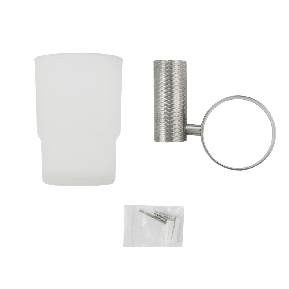 GFmark - Стакан стеклянный с креплением к стене, из нержавеющей стали с резным креплением, код: 81005  - Вид №4