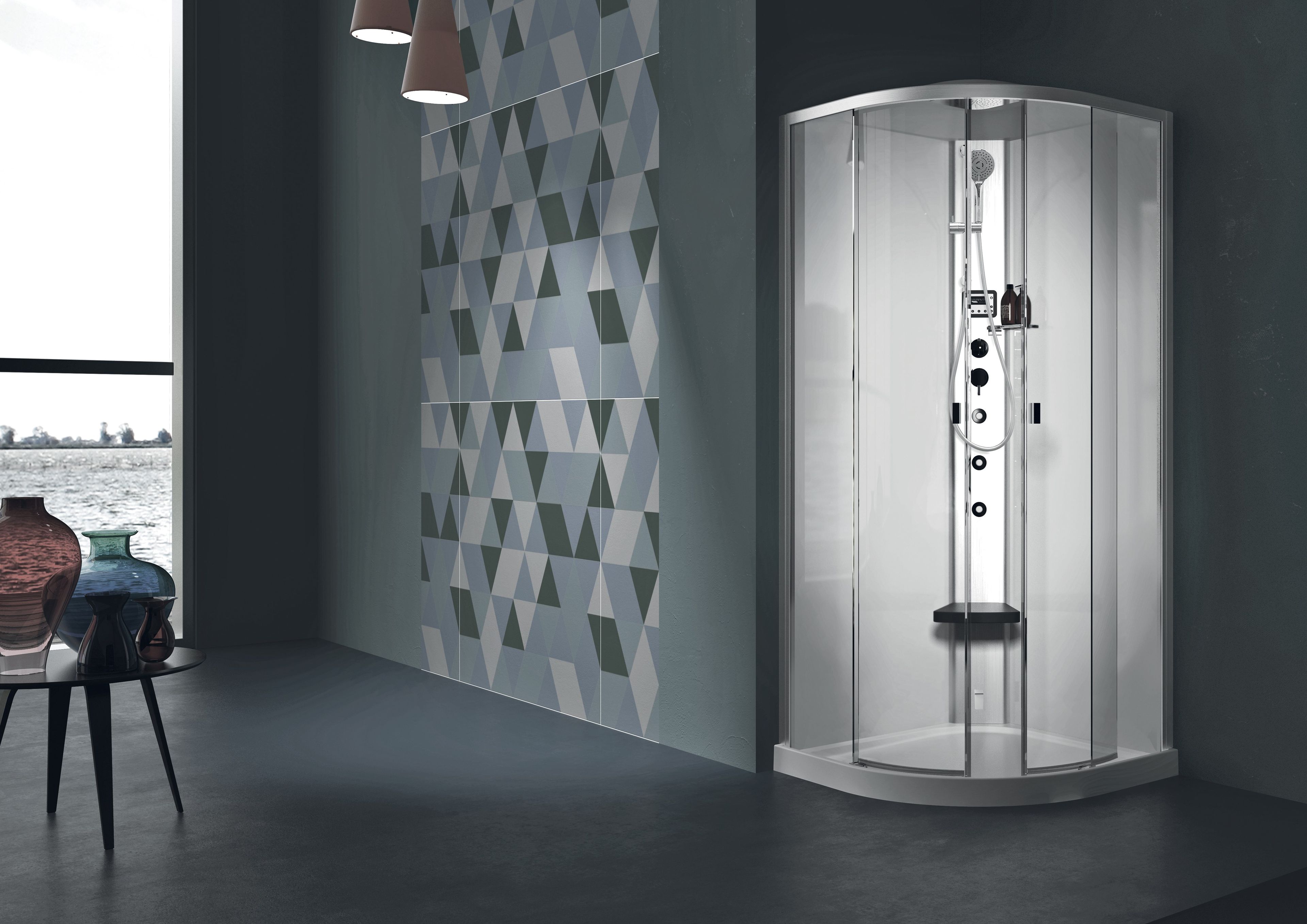 Многофункциональная угловая душевая кабина из нержавеющей стали и хрусталя Gruppo Geromin Звуковая ARCH-00095233 - Вид №1