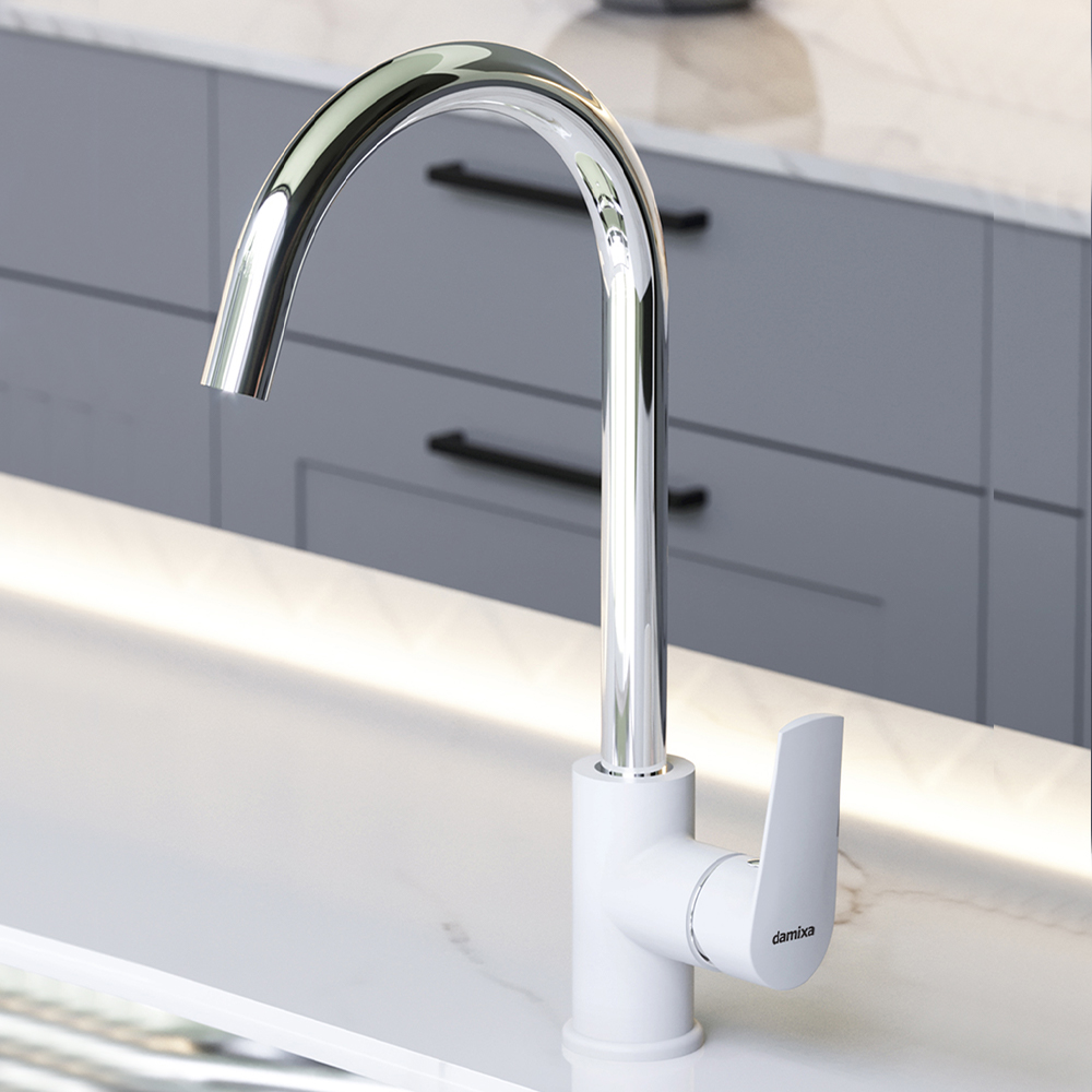 790730000 смеситель для кухни двуцветный белый Damixa Origin Balance  - Вид №4