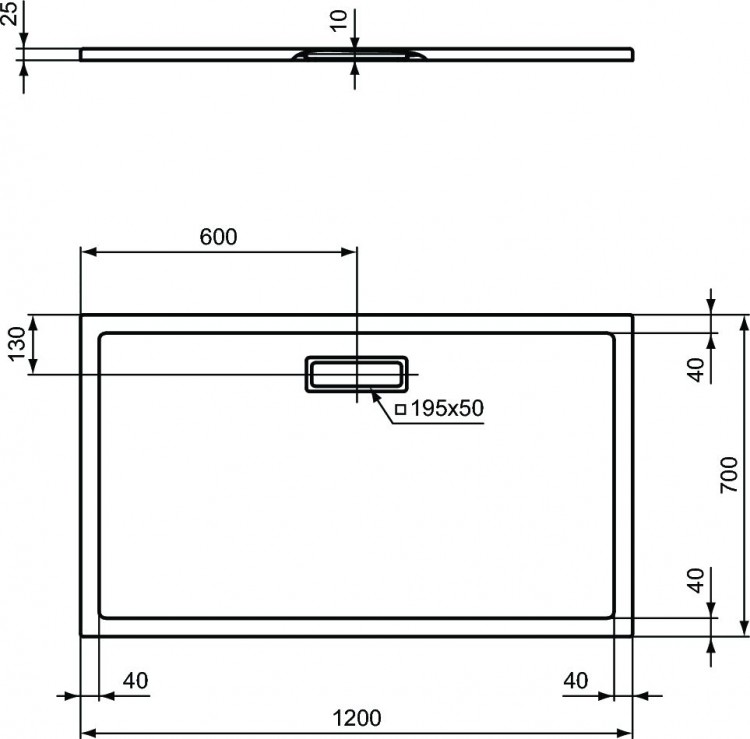T4476V3 Ультратонкий акриловый прямоугольный душевой поддон 1200x700x25 мм Ideal Standard ULTRAFLAT NEW  - Вид №3