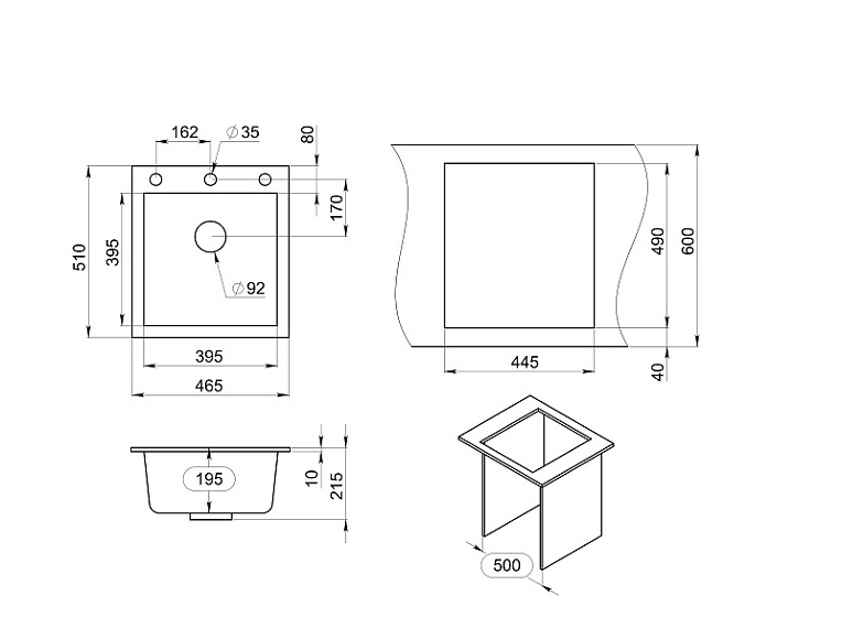 4651, ГРАФИТ (ЧЁРНО-СЕРЫЙ), кухонная мойка, кварц GRANULA 4651-ST95 - Вид №3