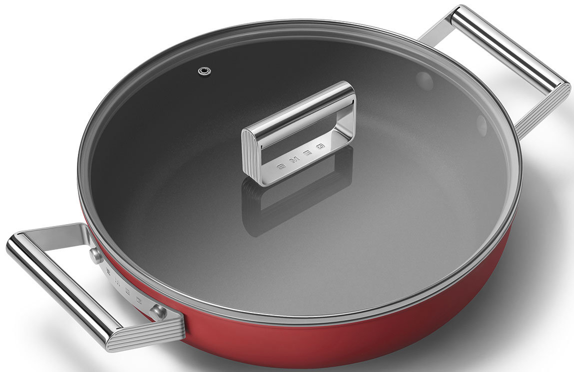CKFD2811RDM Посуда / глубокая сковорода с двумя ручками и крышкой, 28 см, красная SMEG  - Вид №1