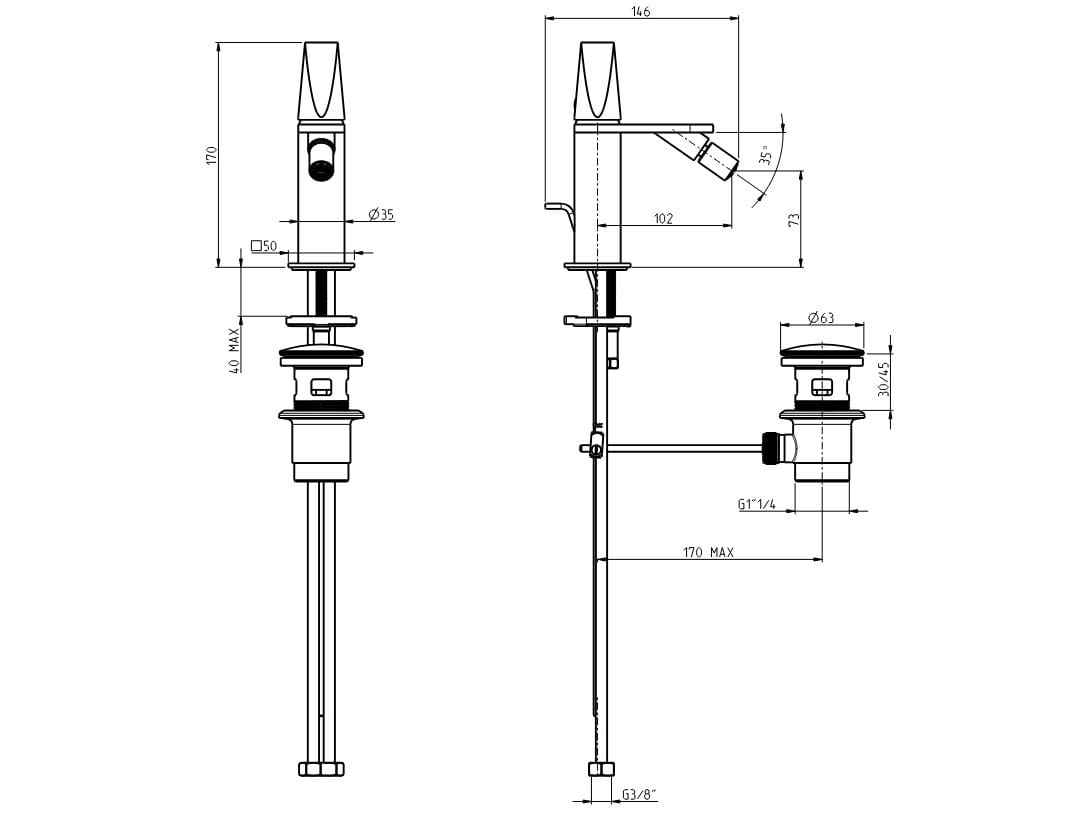 Смеситель для биде из нержавеющей стали Rubinetterie Frattini Aline ARCH-00028337 - Вид №2