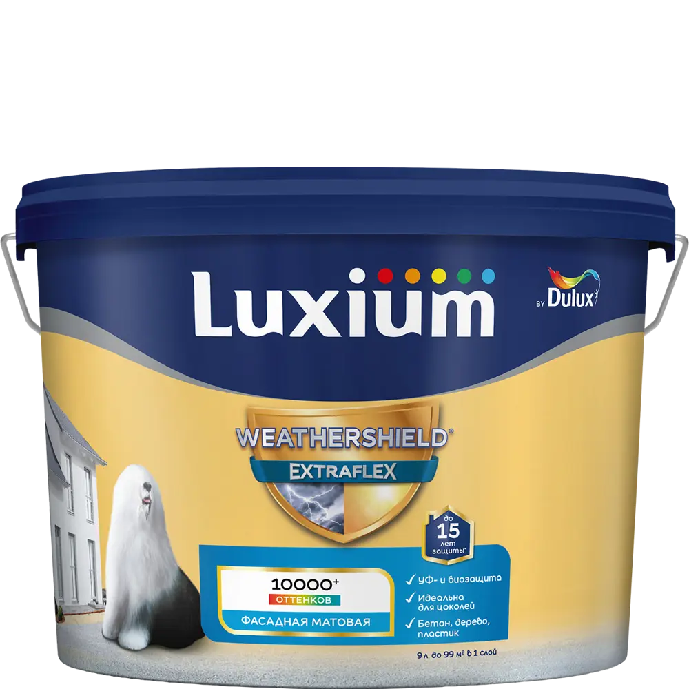 LUXIUM Weathershield Extraflex — фасадная краска с усиленной защитой, 9 л 89425754 STLM-1565084