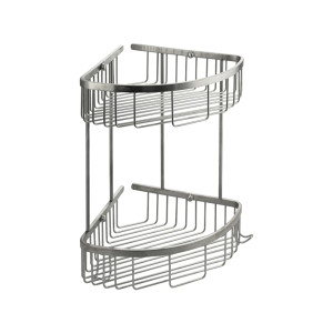 GFmark - Полочка 22 см двойная, угловая, овальная, решётка, АНТИВАНДАЛЬНАЯ, из нержавеющей стали марки SUS 304,, код: 80361