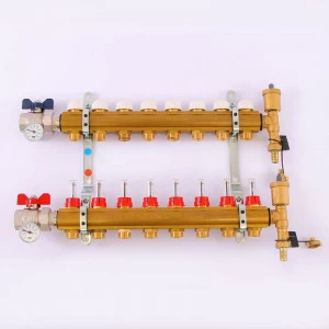 Коллекторная группа с термостатическими вентилями и расходомерами TIEMME 1"x3/4"ЕК 8 выходов