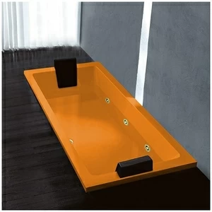 Ванна Gruppo treesse Quadra 180 V078B-SX-OZ оранжевая с золотой фурнитурой и гидромассажем  и дезинфекцией прямоугольная встроенная левая