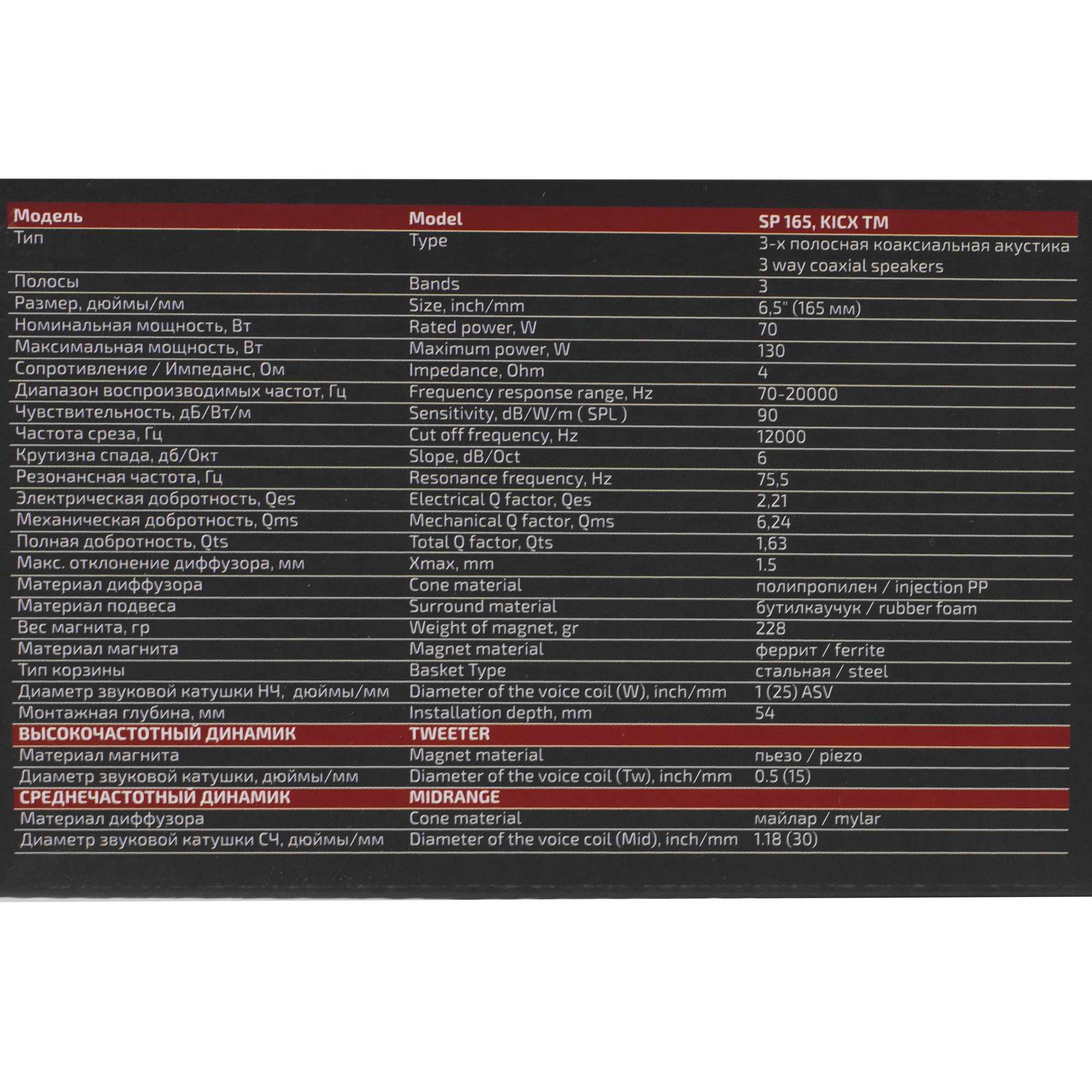 9102848 Коаксиальная акустическая система Kicx SP 165 STDN-0018085 - Вид №6