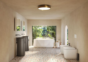 Керамическая раковина с деревянным контейнером