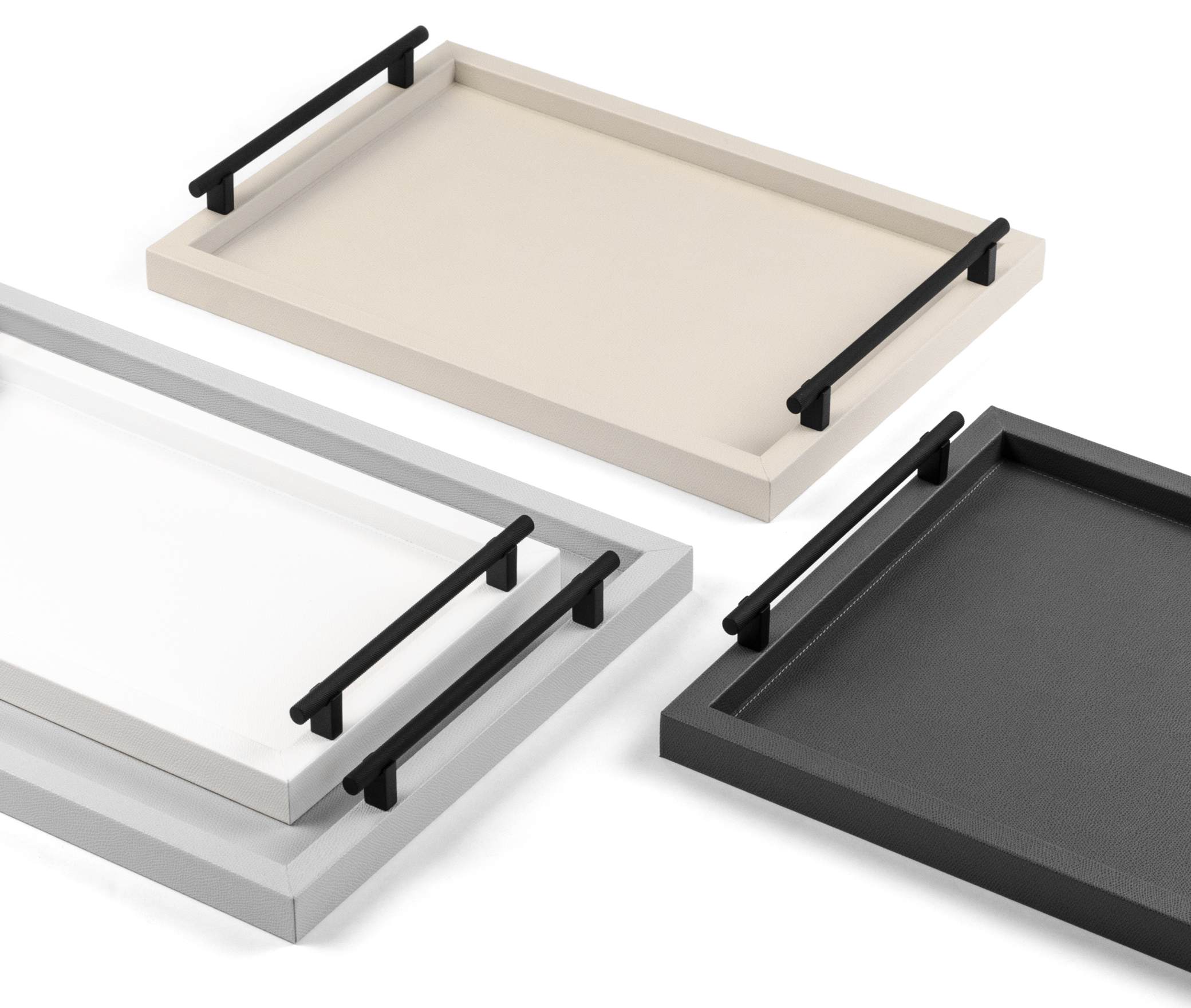 Поднос Дафне - 45X32 см / металл-финиш_вороненая-латунь / дюнная кожа_кремовый Pinetti G6.1901.027.027 - Вид №4