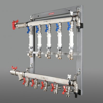 VT.GPM.06S04.R5 Узел этажный для поквартирного учета тепловой энергии Valtec 1", 5 вых., ввод справа  - Вид №1