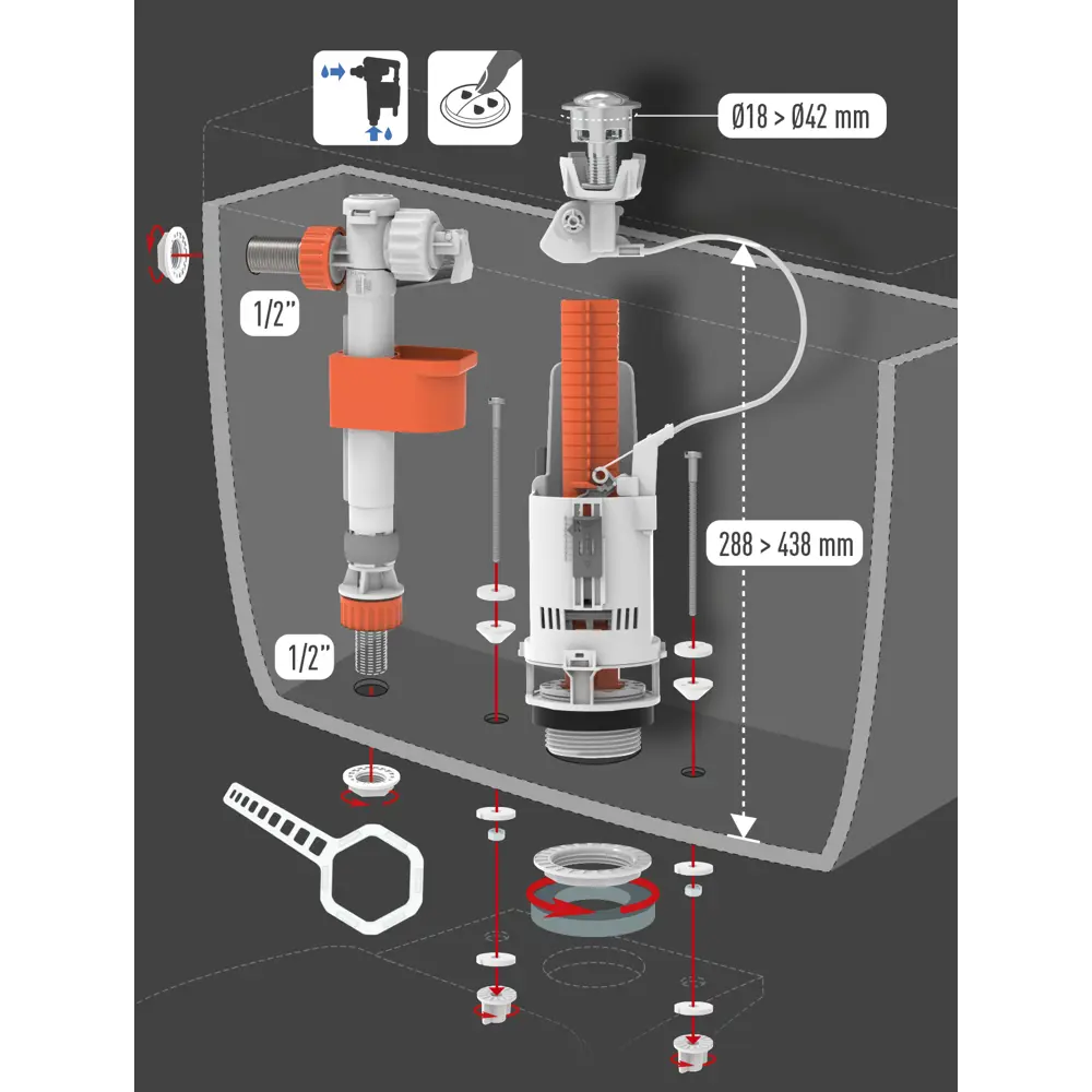 Арматура сливная EQUATION с двойным режимом смыва и универсальным подключением 82266082 STLM-0023565 - Вид №8