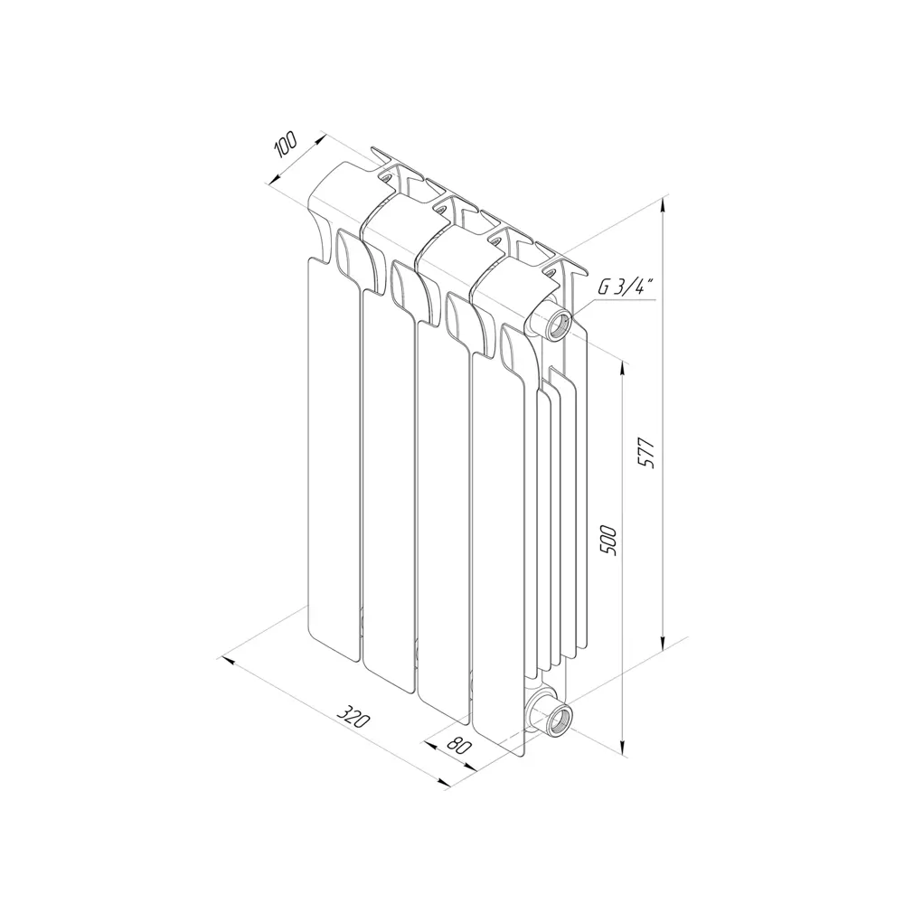 Радиатор секционный Rifar Monolit M50004RAL3011 500/100 4 секции боковое подключение биметалл бордо STLM-2185312 - Вид №5