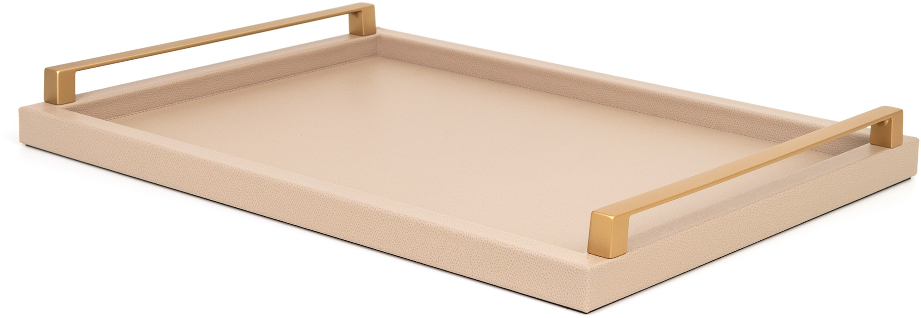 Юпитер Поднос - 40x25 см/металлик_хром/зернистая кожа_кремовый