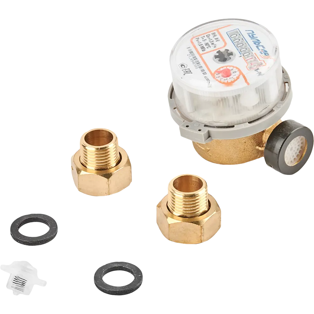 Счетчик для воды универсальный Пульсар, 1/2" DN15 80 мм, со сгонами STLM-2166355 - Вид №1