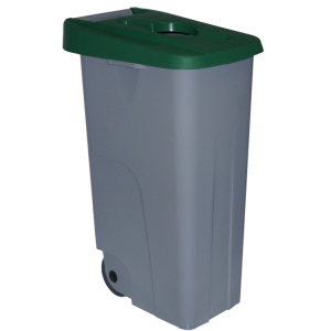 232405 DENOX Контейнер для раздельного сбора мусора серый на колесах с зеленой крышкой с ручкой 85 л. Серый, крышка зеленая